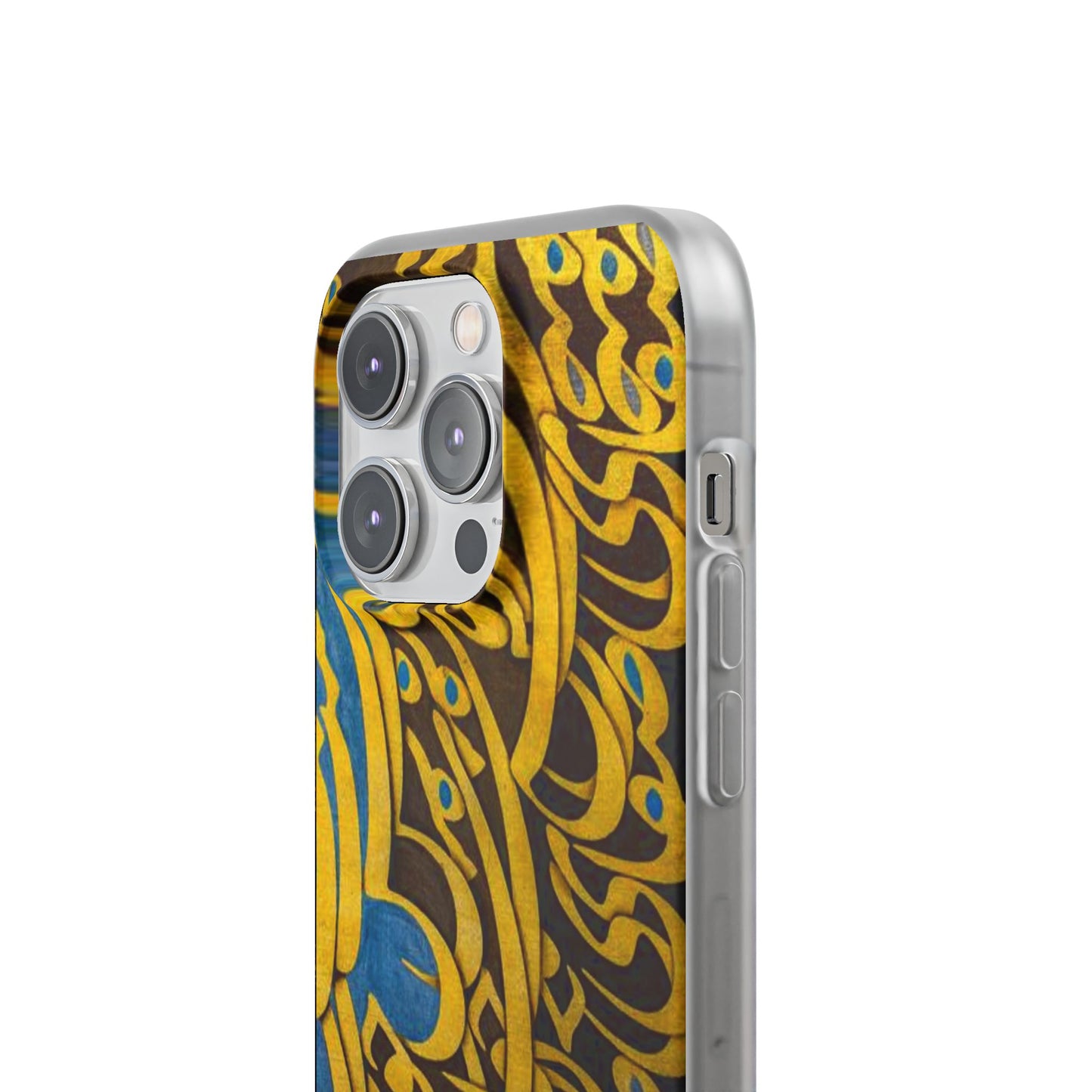 Phone Case — Gold & Blue Calligraphy Design