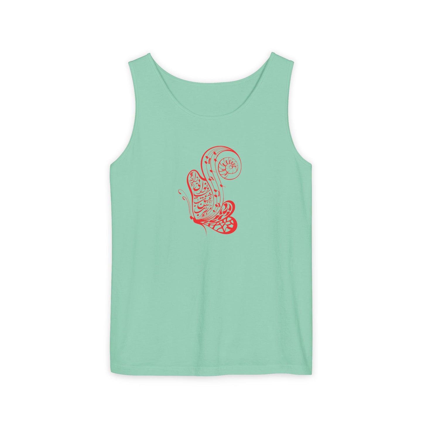 Women's Garment-Dyed Tank Top with Persion Calligraphy, Poam and Painting