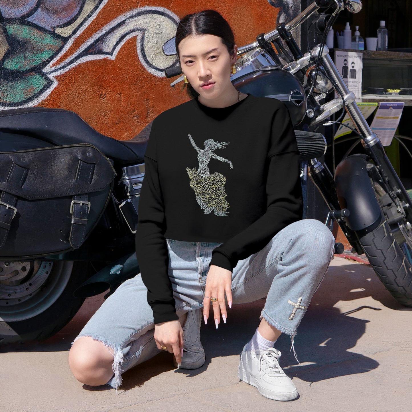 CROPPED SWEATSHIRT — RUMI POETRY & GOLDEN BUTTERFLY