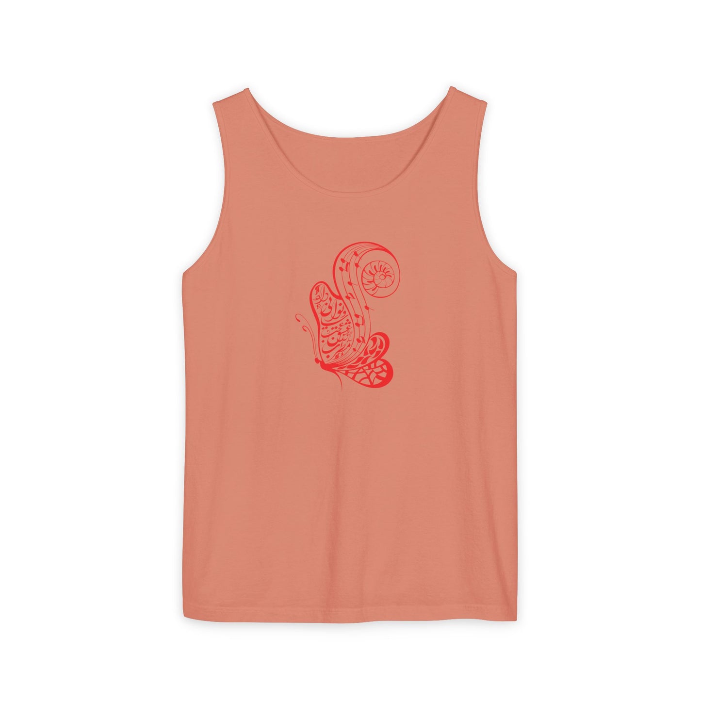 Women's Garment-Dyed Tank Top with Persion Calligraphy, Poam and Painting