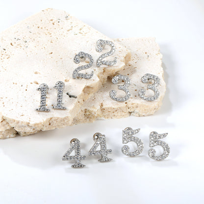 2 PAIR FARSI ARABIC NUMERAL DIAMOND EARRINGS