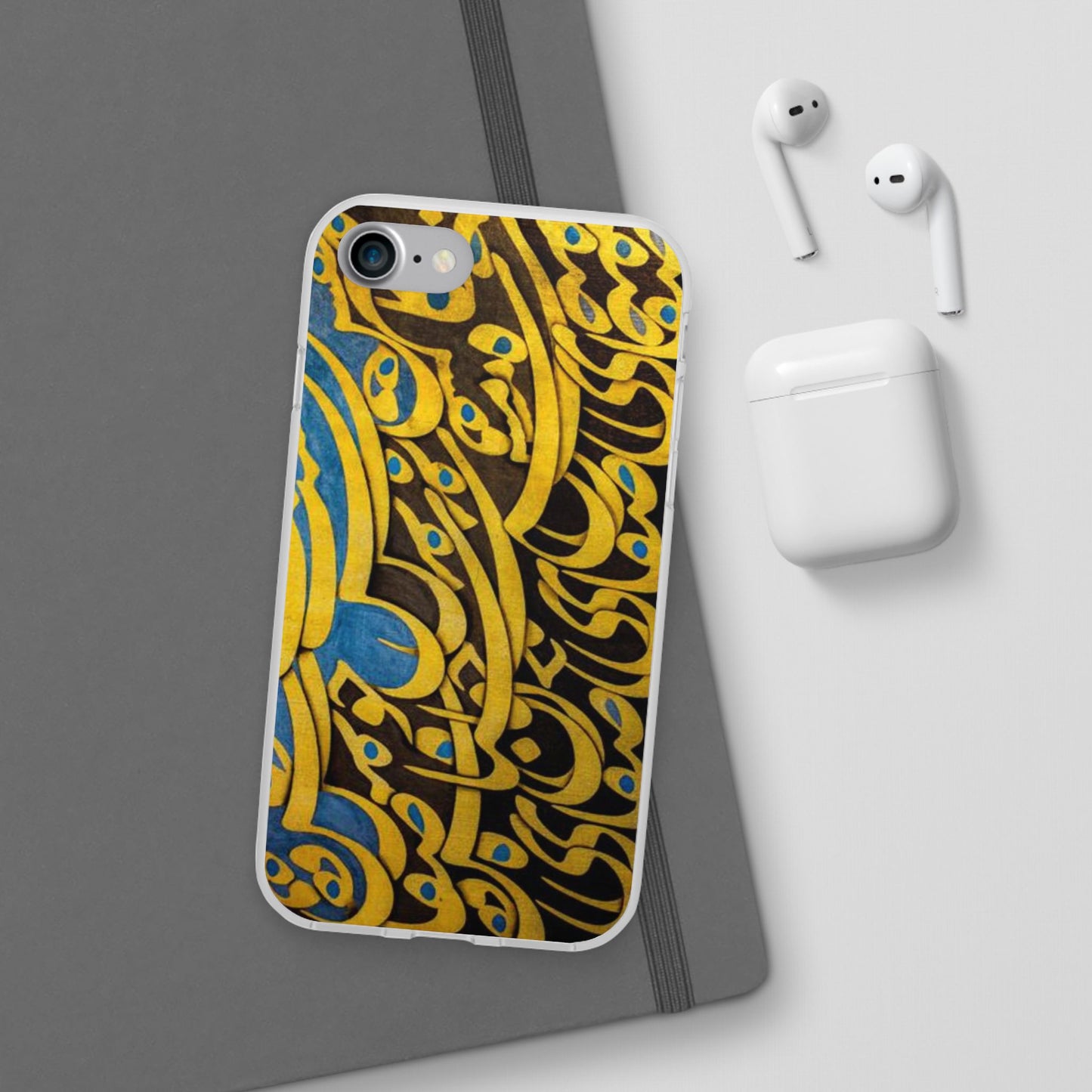Phone Case — Gold & Blue Calligraphy Design