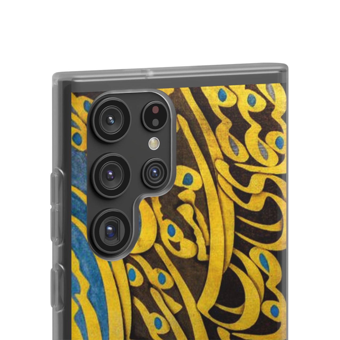 Phone Case — Gold & Blue Calligraphy Design