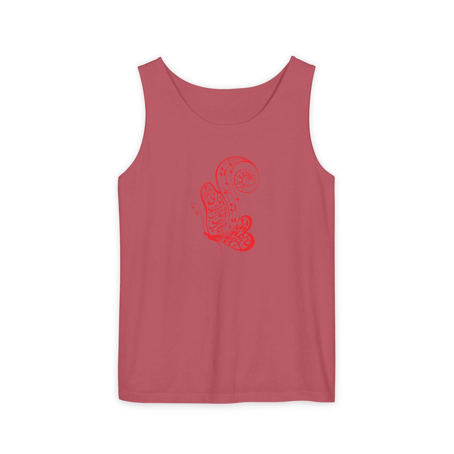 Women's Garment-Dyed Tank Top with Persion Calligraphy, Poam and Painting