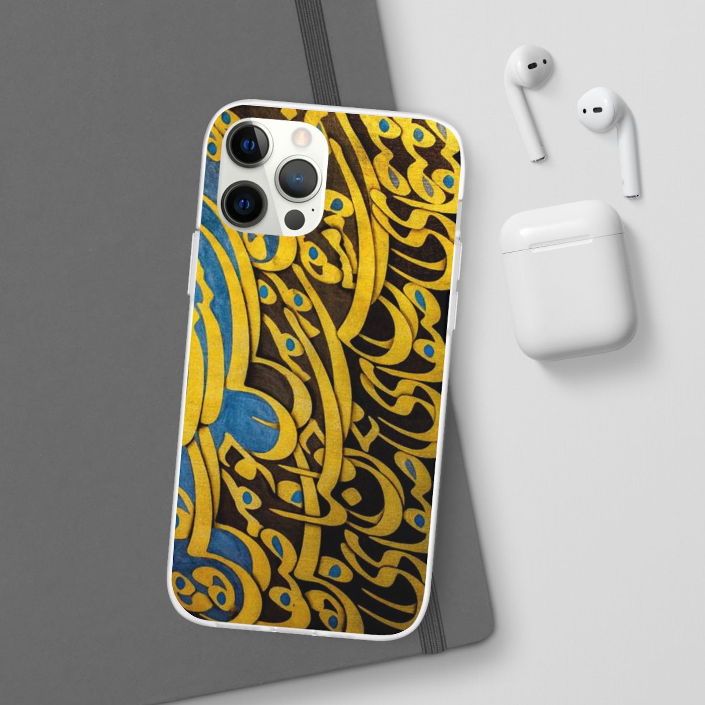 Phone Case — Gold & Blue Calligraphy Design