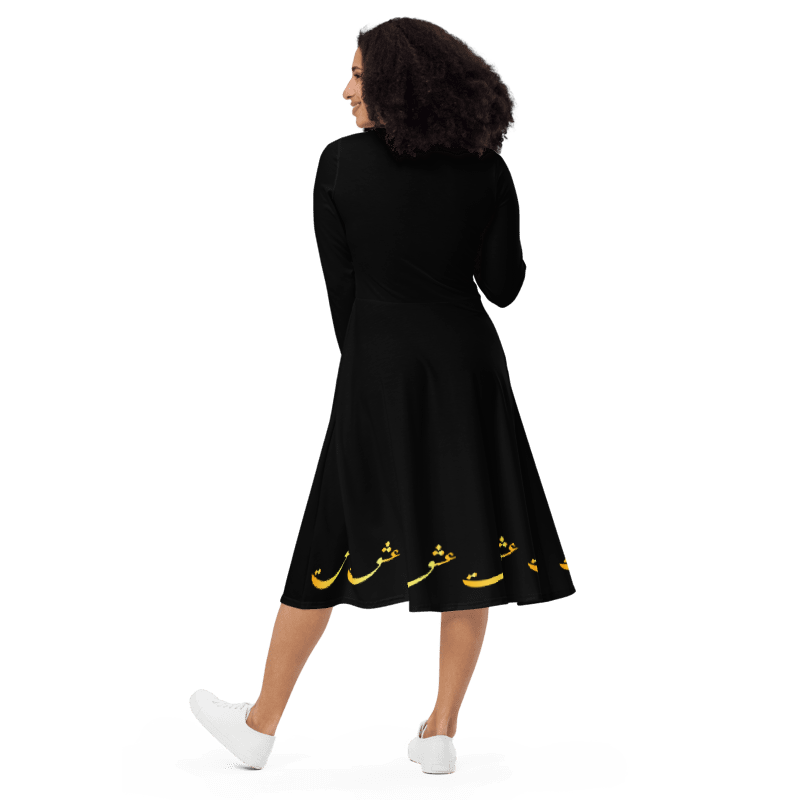 PERSIAN CALLIGRAPHY LONG SLEEVE MIDI DRESS