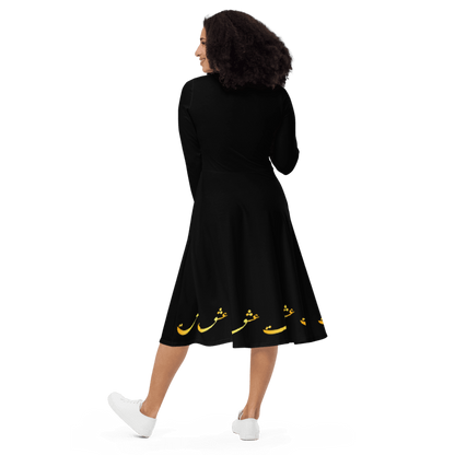 PERSIAN CALLIGRAPHY LONG SLEEVE MIDI DRESS