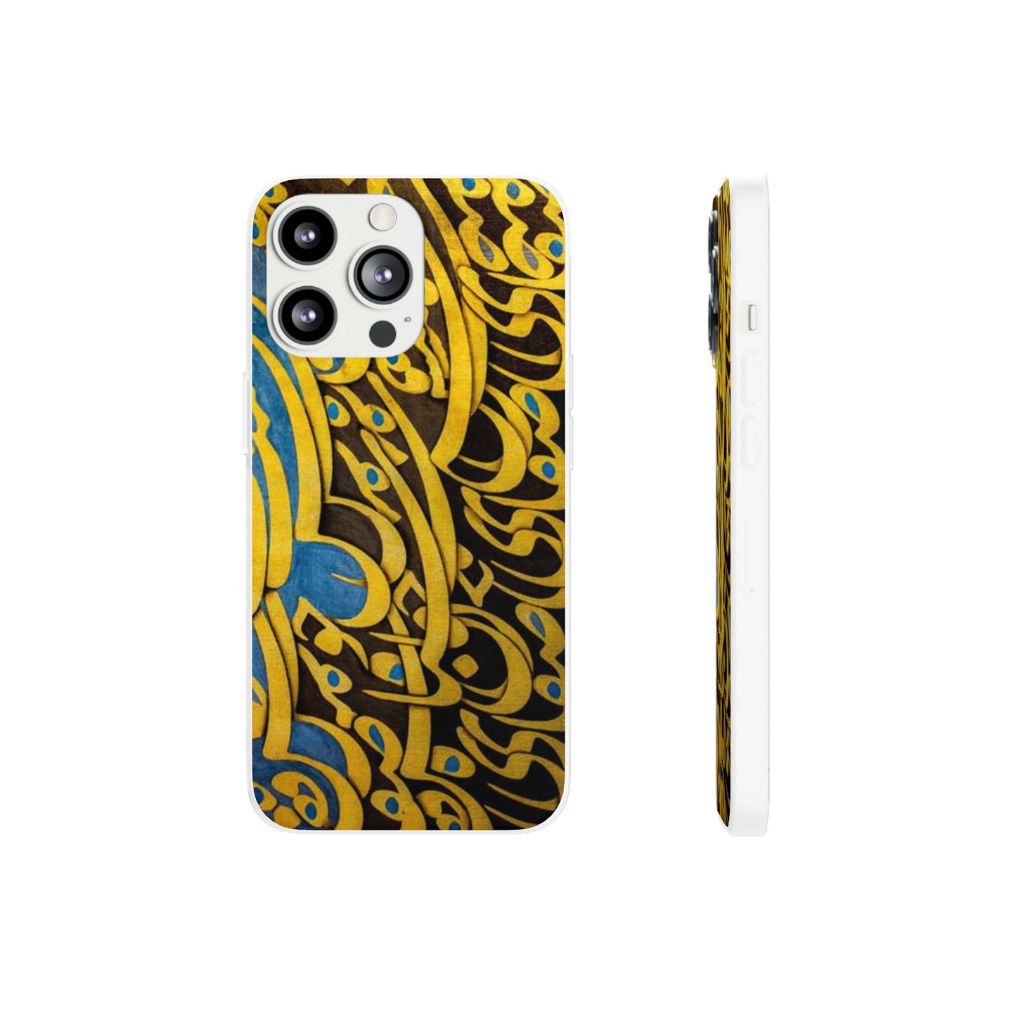 Phone Case — Gold & Blue Calligraphy Design