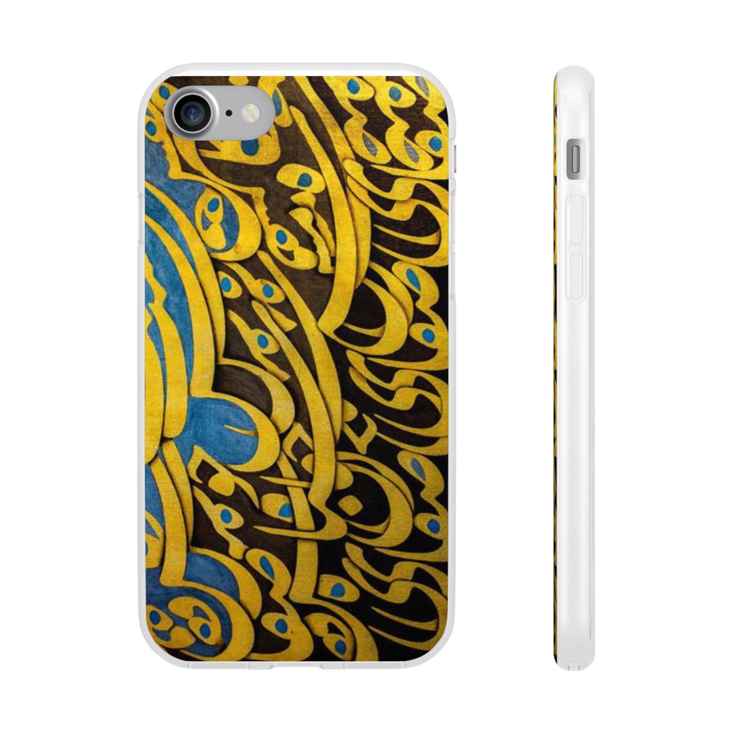 Phone Case — Gold & Blue Calligraphy Design