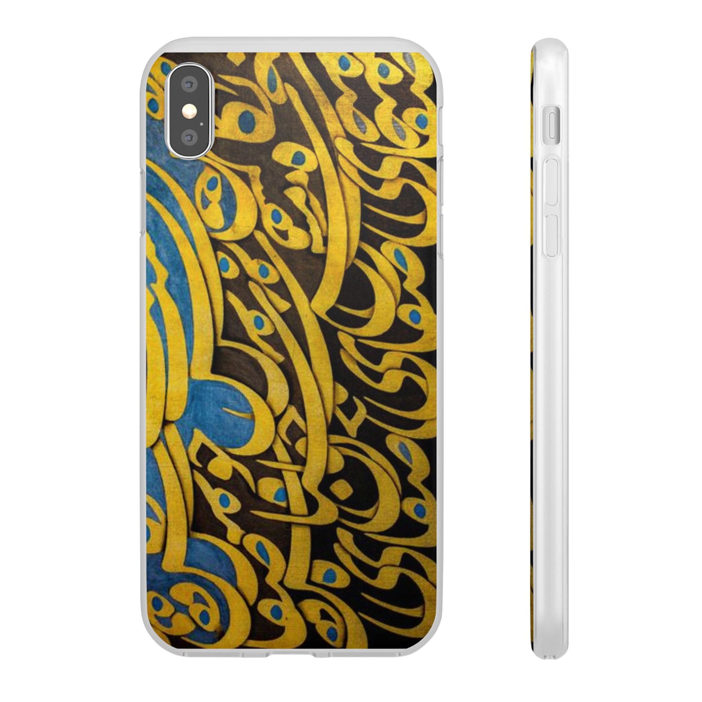 Phone Case — Gold & Blue Calligraphy Design