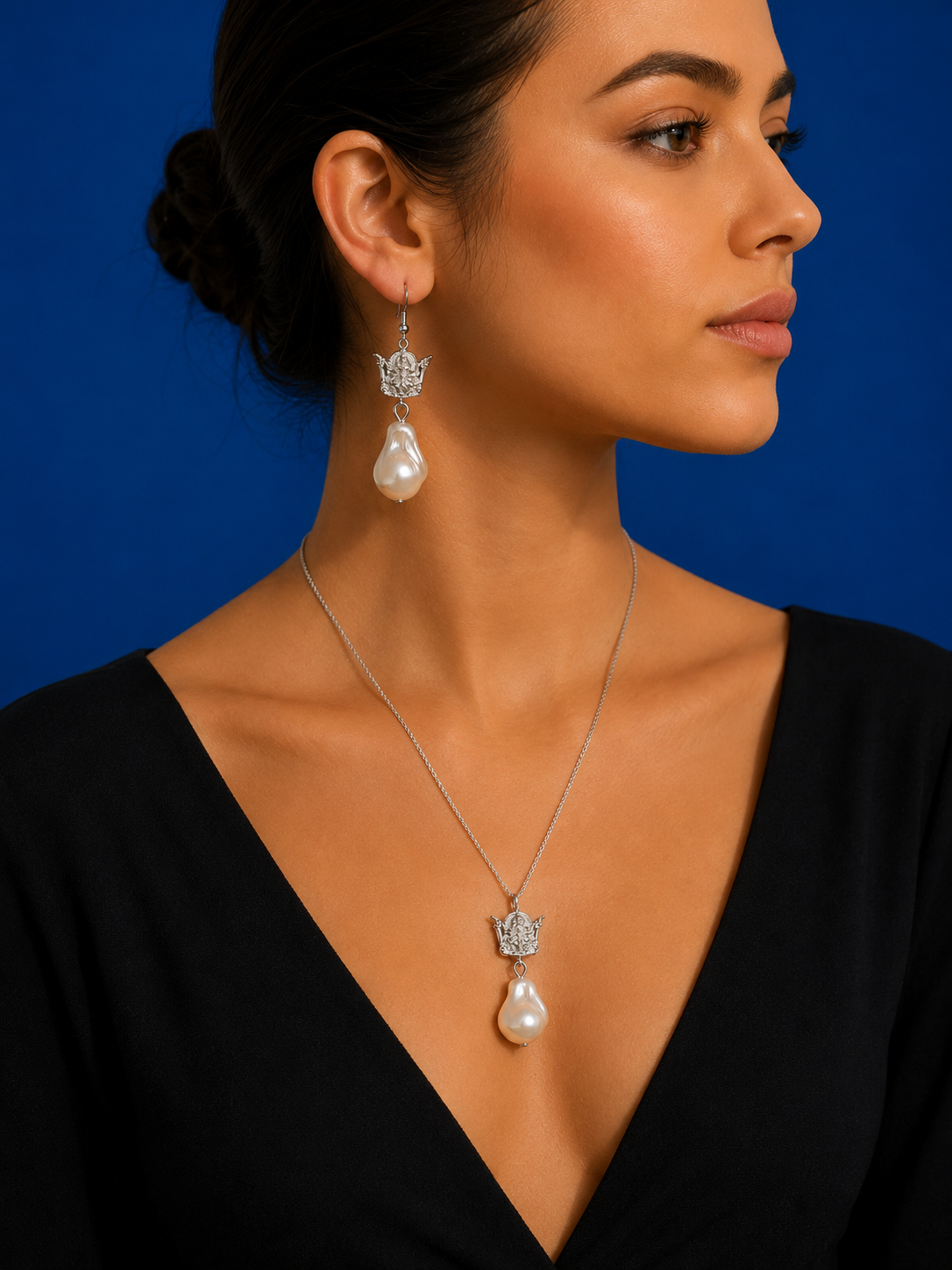 PERSIAN ROYAL CROWN PEARL EARRINGS & NECKLACE