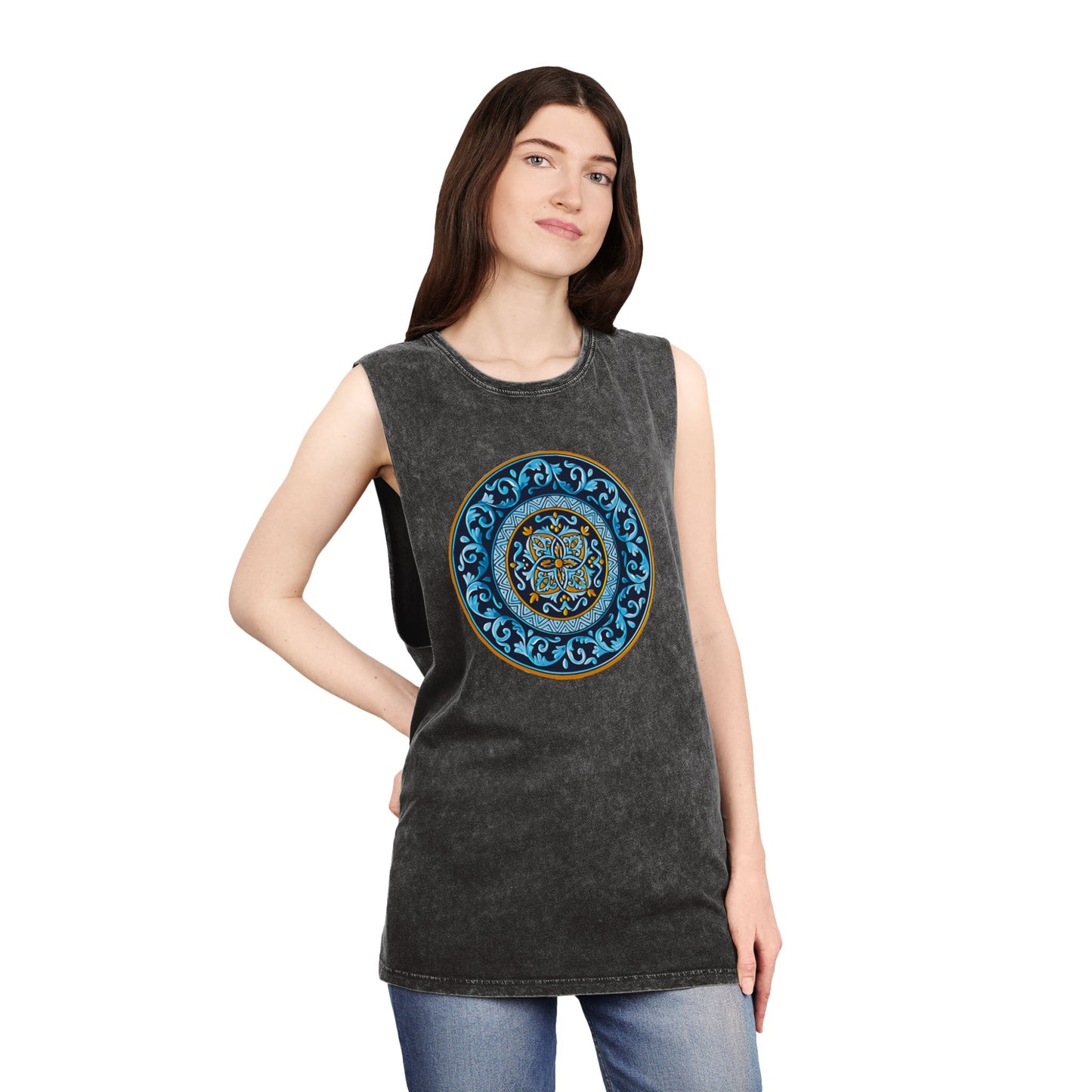 Unisex Stonewash Tank Top with Persion Tazhib