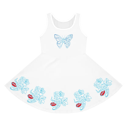 PERSIAN CALLIGRAPHY GIRLS' BOHEMIAN SLEEVELESS SUNDRESS – BUTTERFLY & FLORAL DESIGN
