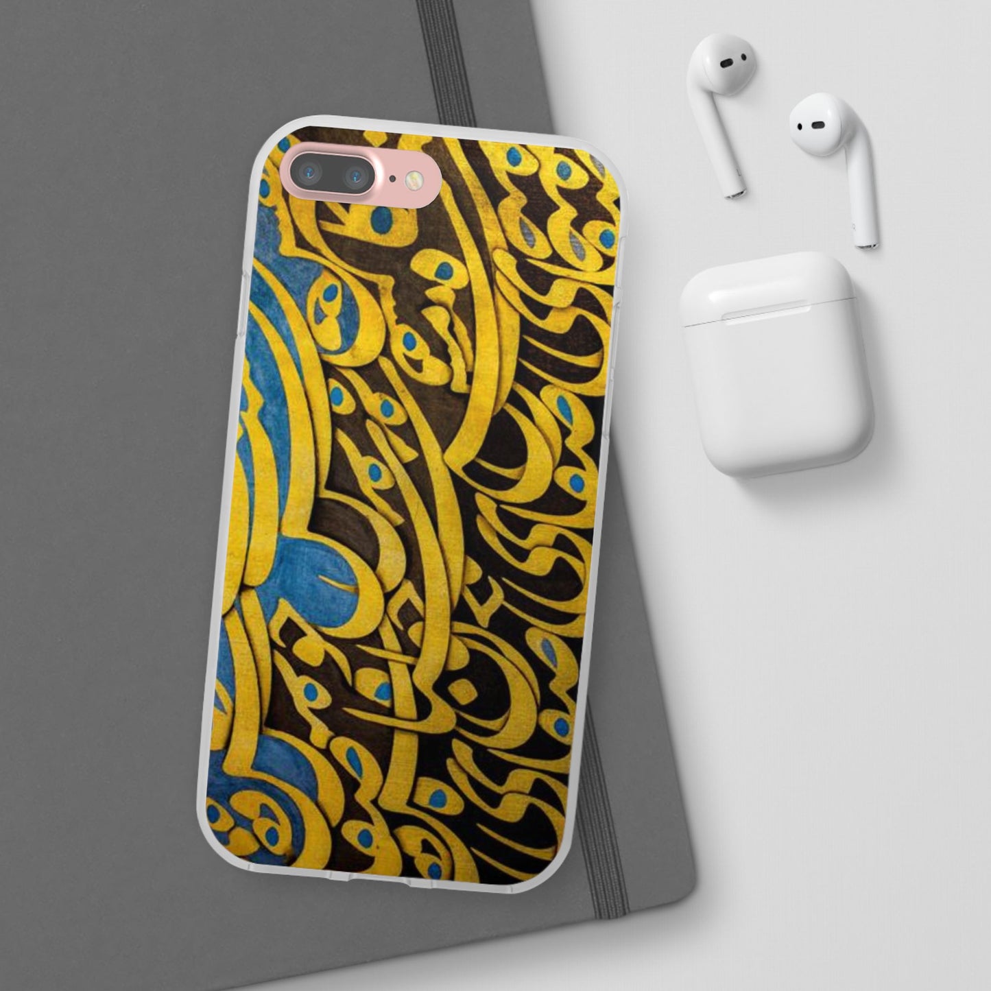 Phone Case — Gold & Blue Calligraphy Design