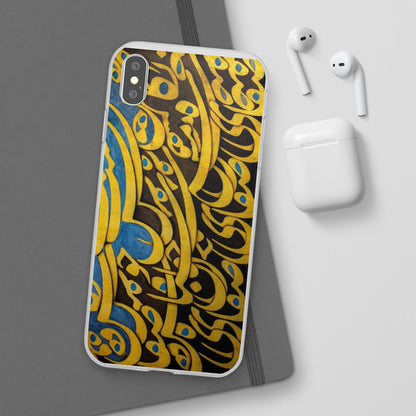 Phone Case — Gold & Blue Calligraphy Design