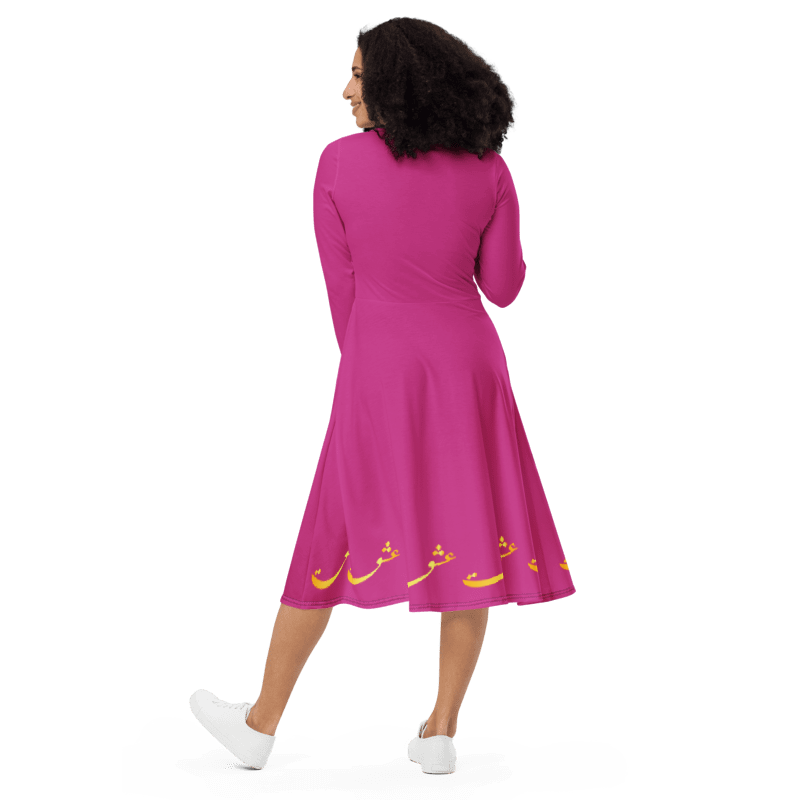 PERSIAN CALLIGRAPHY LONG SLEEVE MIDI DRESS