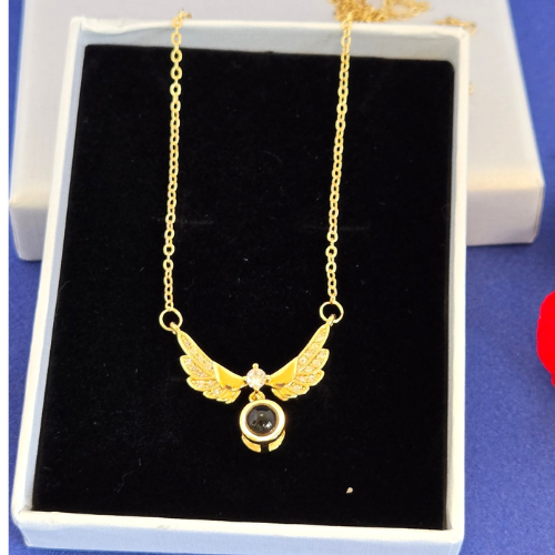 PERSONALIZED PHOTO PROJECTION NECKLACE – HEART WITH ANGEL WINGS