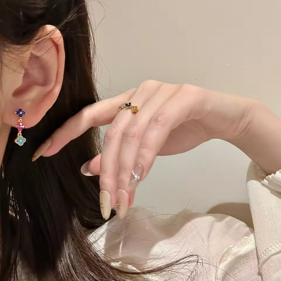 925 Sterling Silver Lucky Clover Zircon Ring – Colorful Women’s Jewelr