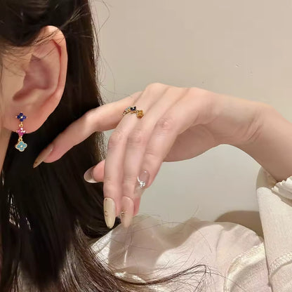 925 Sterling Silver Lucky Clover Zircon Ring – Colorful Women’s Jewelr