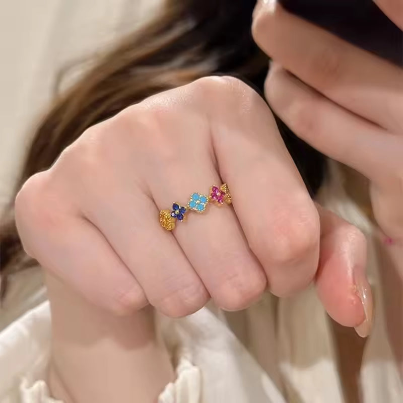 925 Sterling Silver Lucky Clover Zircon Ring – Colorful Women’s Jewelr