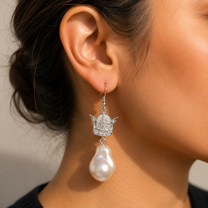 PERSIAN ROYAL CROWN PEARL EARRINGS & NECKLACE