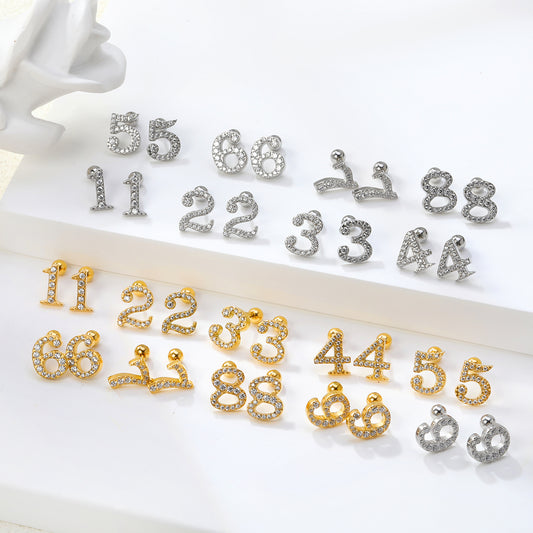 2 PAIR FARSI ARABIC NUMERAL DIAMOND EARRINGS
