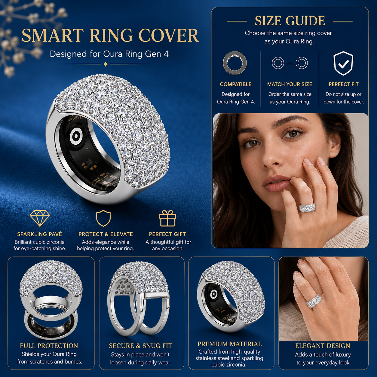 18K GOLD PLATED PAVÉ SMART RING COVER – COMPATIBLE WITH OURA RING GEN 4