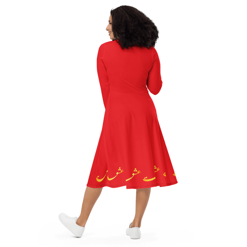 PERSIAN CALLIGRAPHY LONG SLEEVE MIDI DRESS