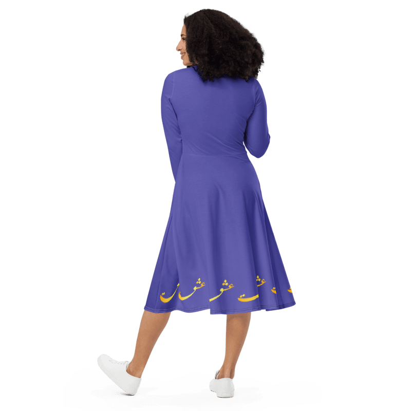 PERSIAN CALLIGRAPHY LONG SLEEVE MIDI DRESS