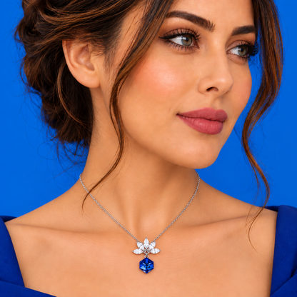 925 STERLING SILVER BLUE CRYSTAL LOTUS NECKLACE
