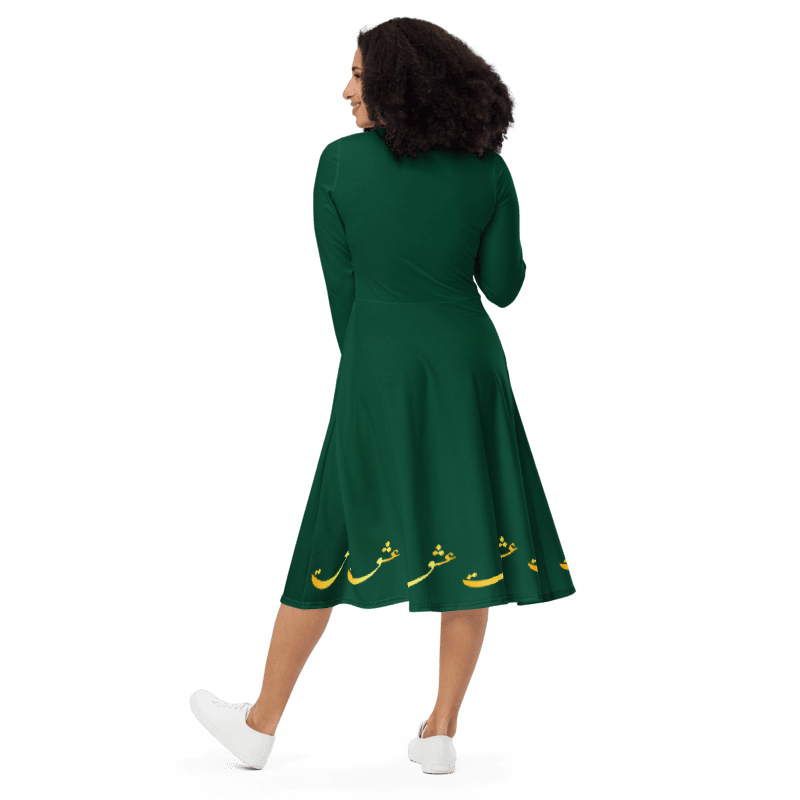 PERSIAN CALLIGRAPHY LONG SLEEVE MIDI DRESS