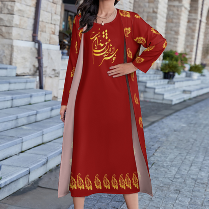FARSI POETRY LONG DRESS SET WITH CARDIGAN – CLASSIC STYLE WITH PERSIAN CALLIGRAPHY DESIGN