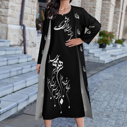 FARSI POETRY LONG DRESS SET WITH CARDIGAN