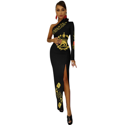PERSIAN POETRY ONE SHOULDER SPLIT DRESS