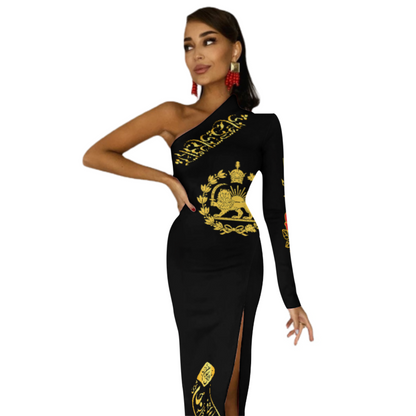 PERSIAN POETRY ONE SHOULDER SPLIT DRESS