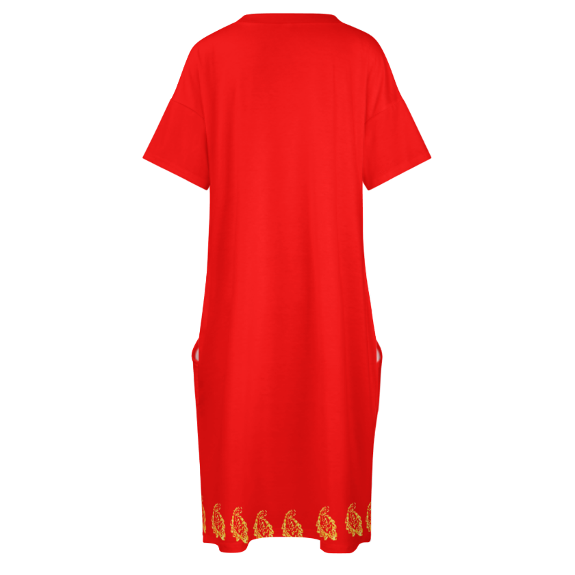 V-NECK BAGGY DRESS WITH POCKET