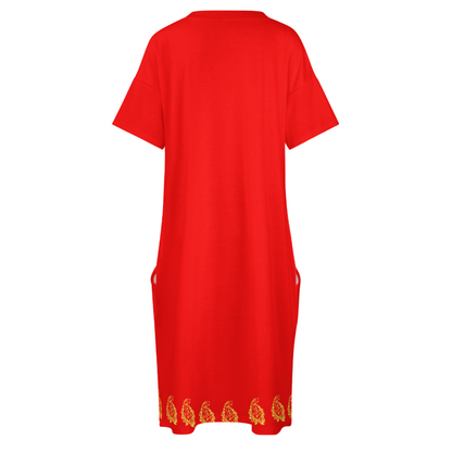 V-NECK BAGGY DRESS WITH POCKET