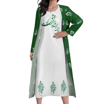 FARSI POETRY LONG DRESS SET WITH CARDIGAN