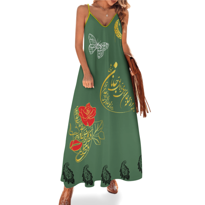 POATRY ANKLE-LENGTH SLIP DRESS