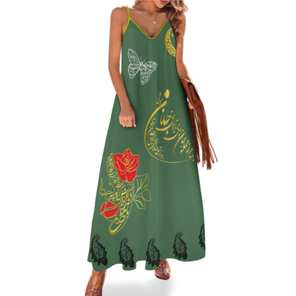POATRY ANKLE-LENGTH SLIP DRESS