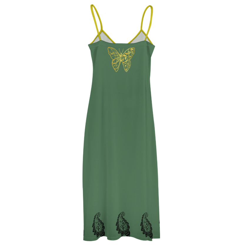 POATRY ANKLE-LENGTH SLIP DRESS
