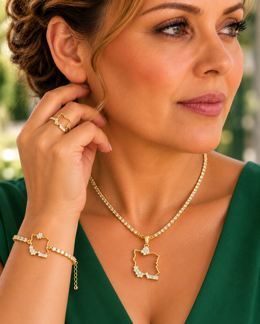 Iran Map Tennis Necklace, Bracelet & Ring Set