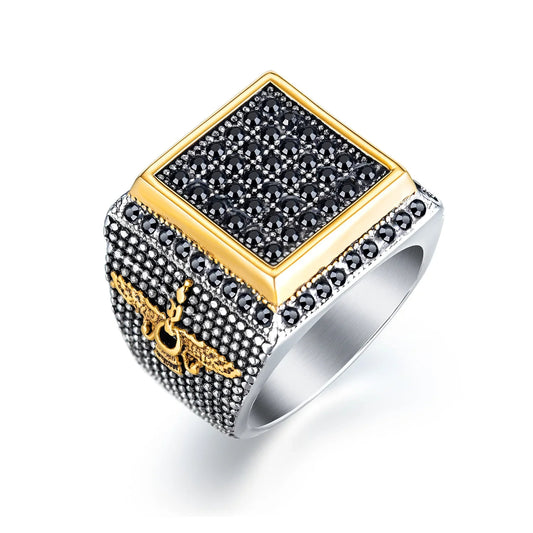 VINTAGE FARVAHAR RING FOR MEN – ZOROASTRIAN SYMBOL, STAINLESS STEEL, CZ