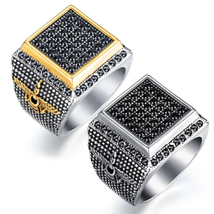 VINTAGE FARVAHAR RING FOR MEN – ZOROASTRIAN SYMBOL, STAINLESS STEEL, CZ