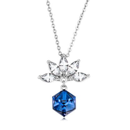 925 STERLING SILVER BLUE CRYSTAL LOTUS NECKLACE