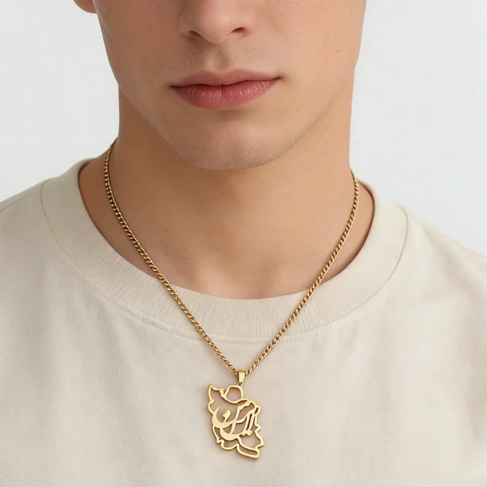 IRAN MAP NECKLACE FOR WOMEN – STAINLESS STEEL "ایران من" PERSIAN CALLIGRAPHY PENDANT JEWELRY