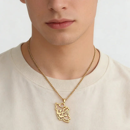 IRAN MAP NECKLACE FOR WOMEN – STAINLESS STEEL "ایران من" PERSIAN CALLIGRAPHY PENDANT JEWELRY