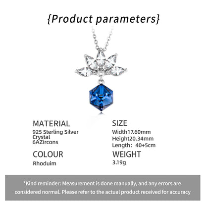 925 STERLING SILVER BLUE CRYSTAL LOTUS NECKLACE