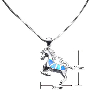 BLUE FIRE OPAL HORSE PENDANT NECKLACE