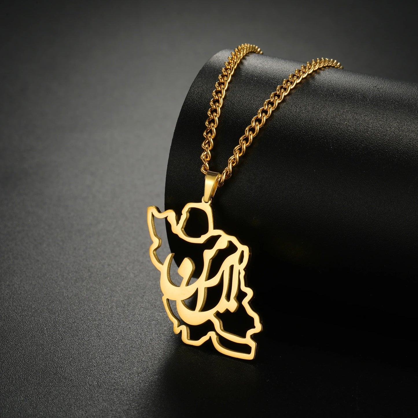 IRAN MAP NECKLACE FOR WOMEN – STAINLESS STEEL "ایران من" PERSIAN CALLIGRAPHY PENDANT JEWELRY